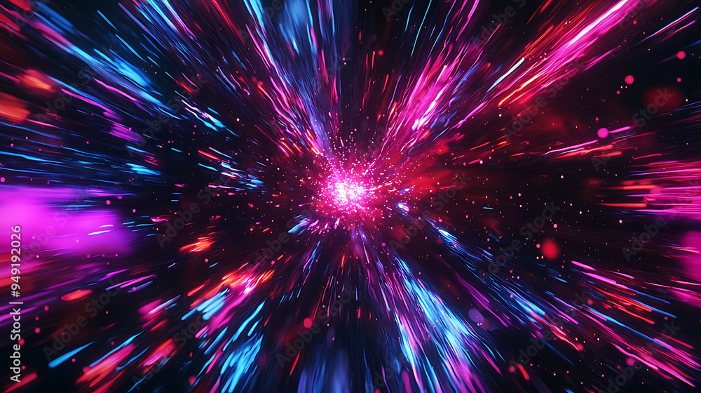 Pink and Blue Neon Light Streaks in Dynamic Space Burst Pink and Blue Neon Light Streaks in Dynamic Space Burst