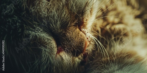 Close up of animal s stomach with suture scar from neutering surgery photo