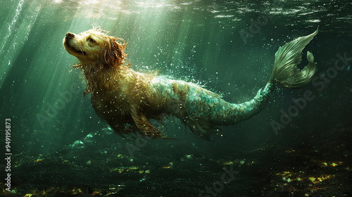 cat, dog, mermaid, feline, canine, mythical, pet, animal, creature, sea, ocean, fish, tail, paws, whiskers, fur, loyal, playful, aquatic, fantasy, legend, myth, underwater, scales, fins, bark, meow, s photo