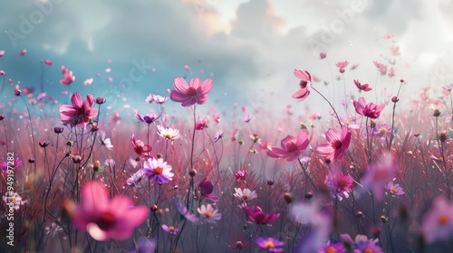 Pink Flowers in a Field