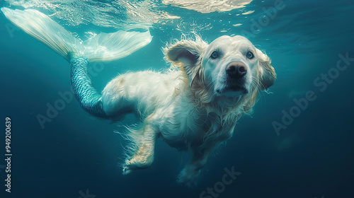 cat, dog, mermaid, feline, canine, mythical, pet, animal, creature, sea, ocean, fish, tail, paws, whiskers, fur, loyal, playful, aquatic, fantasy, legend, myth, underwater, scales, fins, bark, meow, s photo