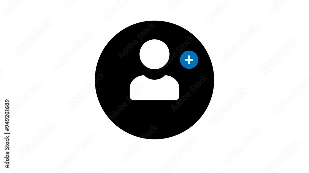 Black circle with a white person icon and blue plus sign. Ideal for medical, healthcare, diversity, and inclusion concepts. 4k Alpha Channel Black circle with a white person icon and blue plus sign. Ideal for medical, healthcare, diversity, and inclusion concepts. 4k Alpha Channel