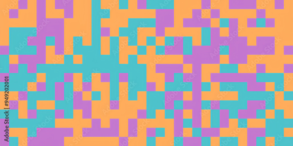 Abstract digital pixel art background with vibrant colors. Geometric pixel patterns of orange, turquoise, and purple squares create a dynamic and modern design. Perfect for backgrounds. Abstract digital pixel art background with vibrant colors. Geometric pixel patterns of orange, turquoise, and purple squares create a dynamic and modern design. Perfect for backgrounds.