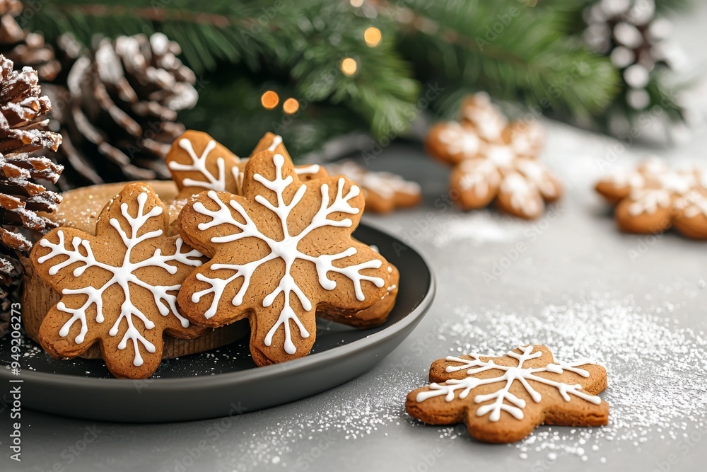 Delicious gingerbread cookies shaped like snowflakes, beautifully decorated with icing, perfect for winter celebrations. Delicious gingerbread cookies shaped like snowflakes, beautifully decorated with icing, perfect for winter celebrations.