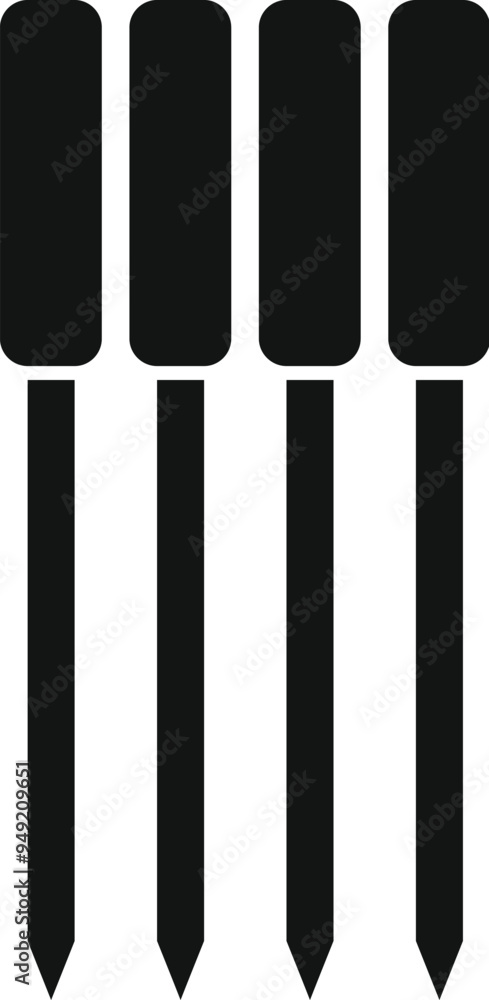 Black silhouette of four metal pointed rods isolated on a white background, simple style vector illustration Black silhouette of four metal pointed rods isolated on a white background, simple style vector illustration