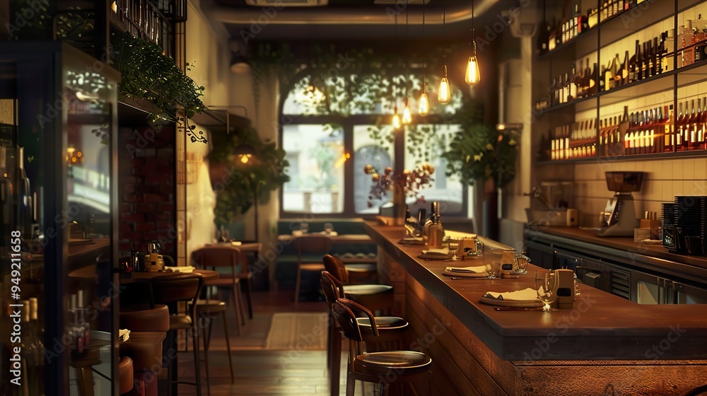 Cozy Bar Interior Design with Wooden Counter and Vintage Decor Cozy Bar Interior Design with Wooden Counter and Vintage Decor