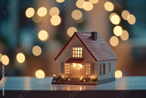 Wallpaper Mural Casa em miniatura iluminada à noite com luzes de fundo desfocadas, captura artística detalhada por IA generativa.
 Torontodigital.ca