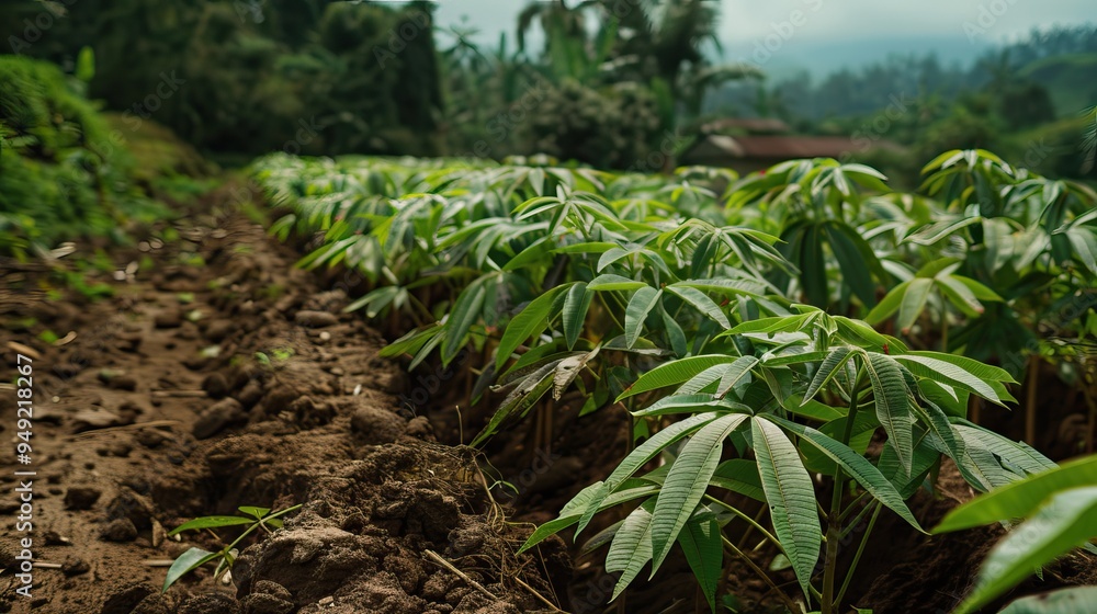 Cassava Plantation in a Lush Tropical Environment Cassava Plantation in a Lush Tropical Environment