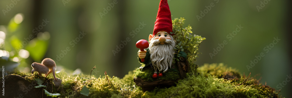 custom made wallpaper toronto digitalEnchanting Woodland Scene with a Cheerful Gnome Seated on a Tree Stump Illuminated by a Lantern