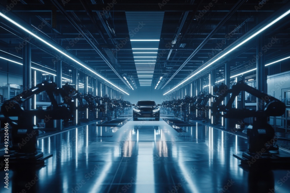 Futuristic Car Manufacturing Facility with Robotic Arms Futuristic Car Manufacturing Facility with Robotic Arms