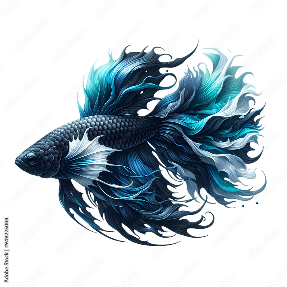 Obraz premium A Blue and black Color dragon fish swimming on white background 4