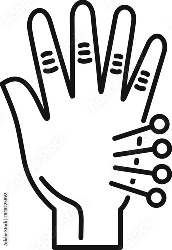 Line drawing of a hand with acupuncture needles being applied by an acupuncturist
