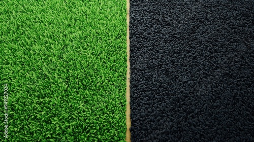 Wallpaper Mural A vibrant contrast of green and black artificial grass, showcasing the texture and color differences in modern landscaping materials. Torontodigital.ca