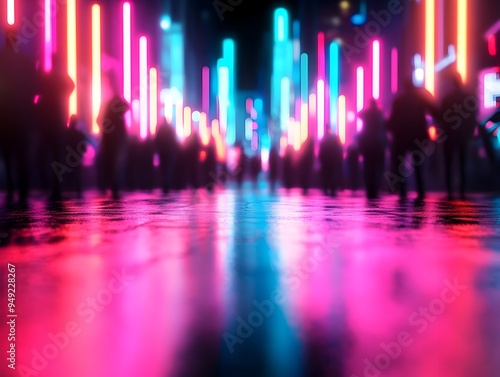 Neon Infused Futuristic Nightlife on Sleek City Street at Dusk