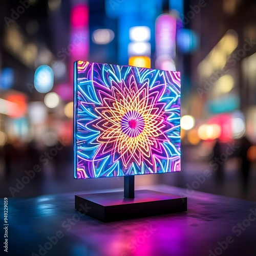 Captivating Neon Sculpture Illuminates Futuristic City Nightscape photo