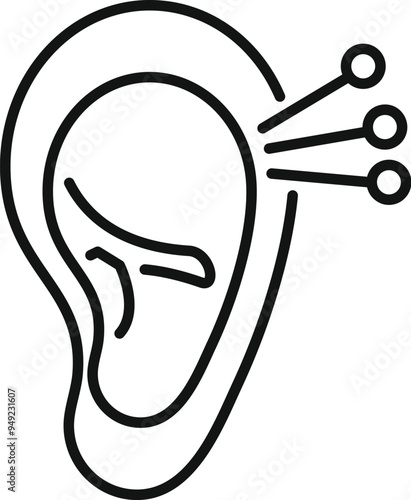 Simple icon of an ear acupuncture treatment showing thin needles being applied to different pressure points