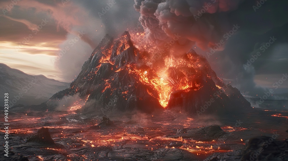 Fototapeta premium Volcanic Eruption: A Dramatic Landscape
