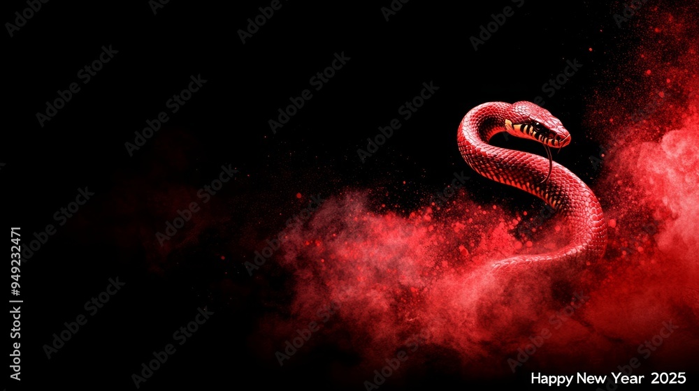 Stunning red snake silhouette emerging from vibrant smoke, symbolizing rebirth and new beginnings for the New Year. Stunning red snake silhouette emerging from vibrant smoke, symbolizing rebirth and new beginnings for the New Year.