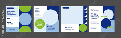 instagram webinar conference social media template slider carousel post banner poster web summit seminar online business flat blue green color background minimal design square size poster templates