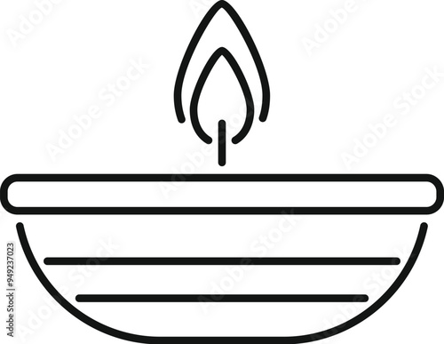Line drawing of a burning aroma lamp spreading essential oil fragrance for meditation