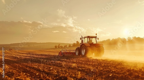 Tractor plowing the fields , agricultural landscape