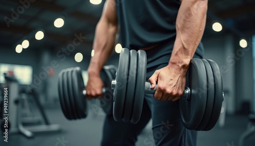 Man Lifting Heavy Dumbbells in Gym
