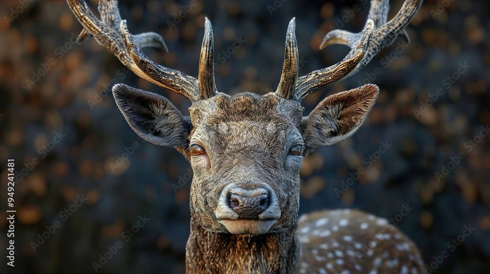 Fototapeta premium Close Up Portrait of a Deer with Antlers