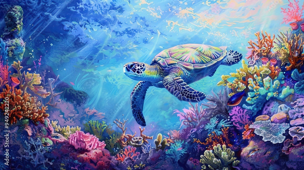 Sea Turtle in a Vibrant Coral Reef Sea Turtle in a Vibrant Coral Reef