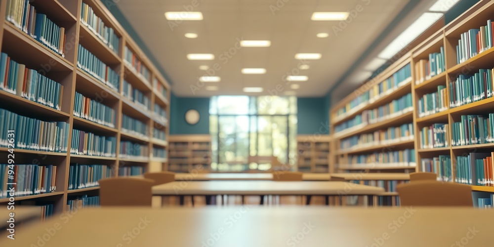 Blurred empty library interior space. Blurry classroom with bookshelves. background or backdrop in book shop business or education Blurred empty library interior space. Blurry classroom with bookshelves. background or backdrop in book shop business or education