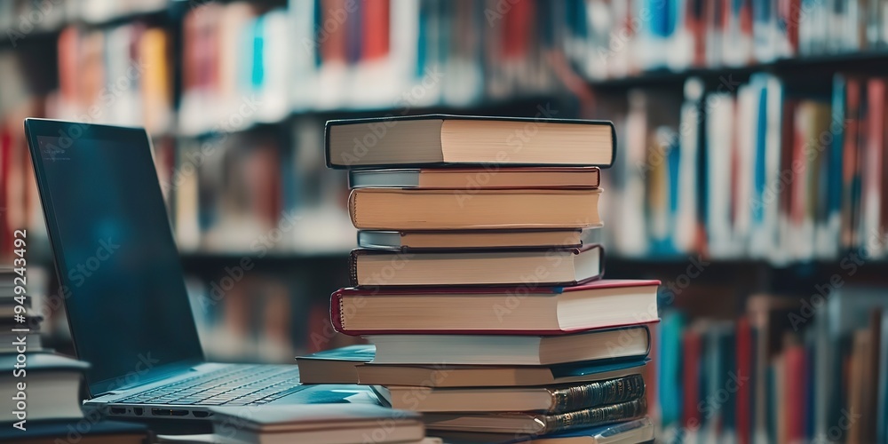 books stack color laptop notebook book computer education literature library school college university books stack color laptop notebook book computer education literature library school college university