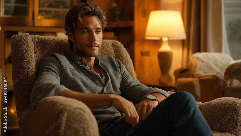 Young Man Relaxing in a Comfortable Armchair A Moment of Leisure Young Man Relaxing in a Comfortable Armchair A Moment of Leisure