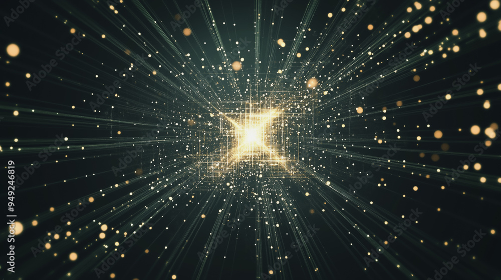 Naklejka premium Abstract light explosion and network points, dot, earth's surface, digital background Innovation network points Earth's surface wave background digital wave information technology background