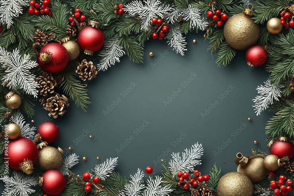 Christmas Background with Ornaments and Pinecones Christmas Background with Ornaments and Pinecones