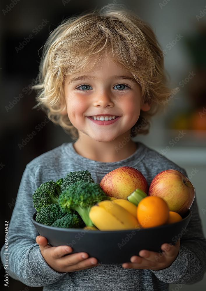 little cute smiling boy holding bowl with fruits and vegetables in kitchen, child, kid, kids, healthy eating, bananas, apples, broccoli, food, vegetarianism, portrait, person, face, dish little cute smiling boy holding bowl with fruits and vegetables in kitchen, child, kid, kids, healthy eating, bananas, apples, broccoli, food, vegetarianism, portrait, person, face, dish