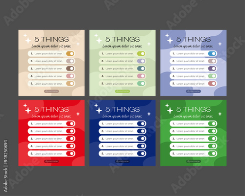 instagram list article buttons social media post template square size digital marketing tips tricks business things on off button included slider poster colorful design templates vector illustration