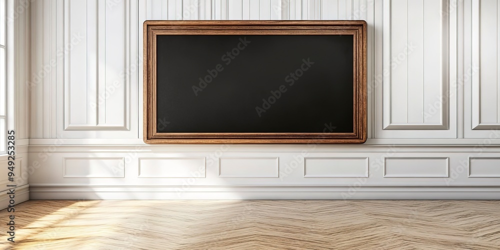 Title Bright classroom with empty blackboard