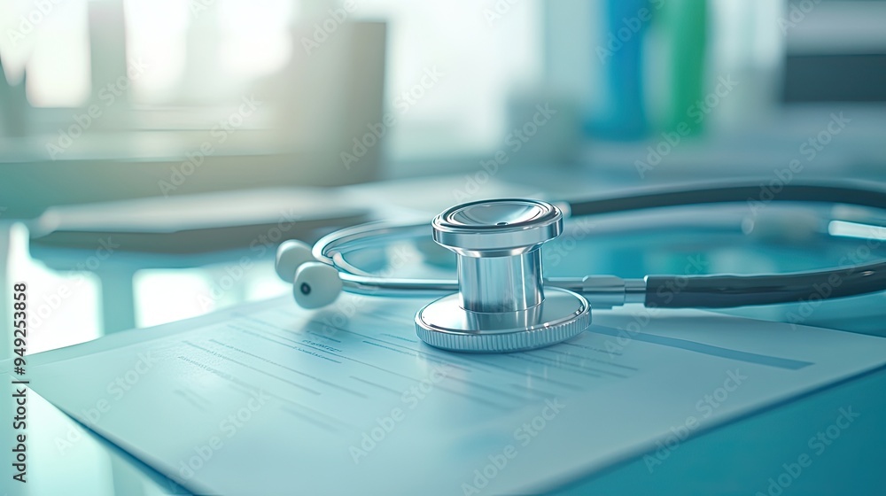 Stethoscope and Medical Documents on a Desk Stethoscope and Medical Documents on a Desk