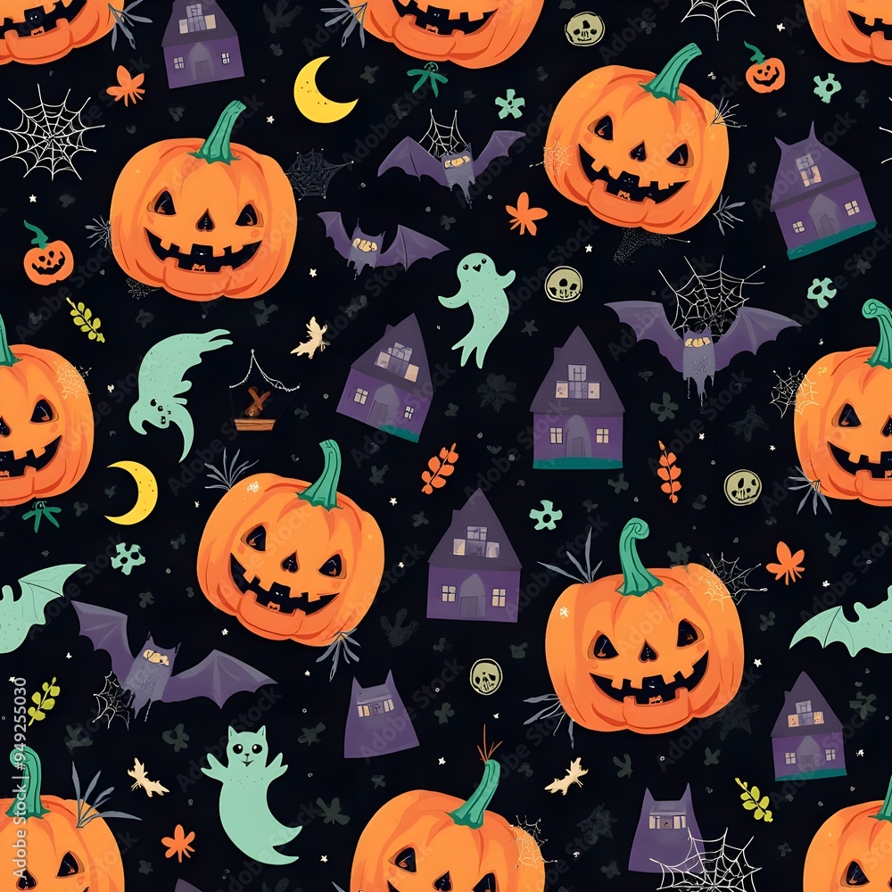 halloween seamless pattern. Generative ai halloween seamless pattern. Generative ai