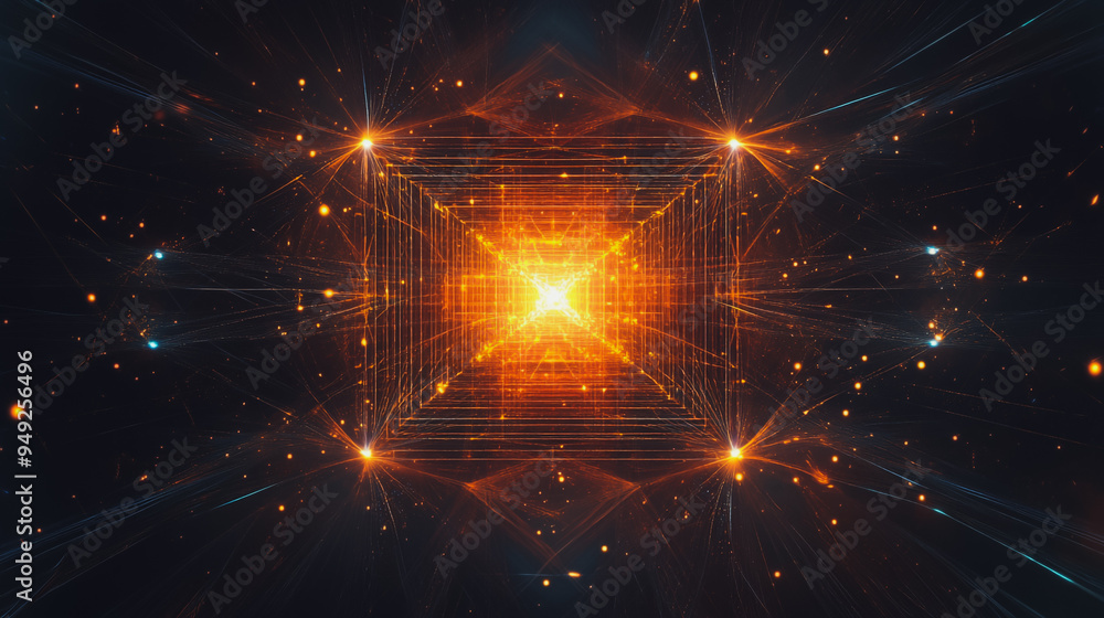 Fototapeta premium Abstract light explosion and network points, dot, earth's surface, digital background Innovation network points Earth's surface wave background digital wave information technology background