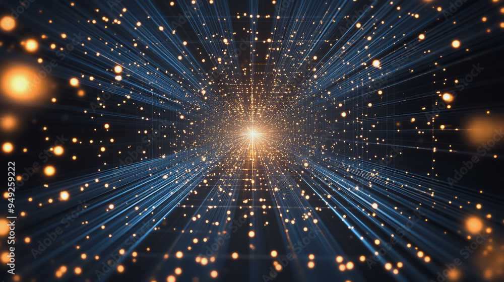 Fototapeta premium Abstract light explosion and network points, dot, earth's surface, digital background Innovation network points Earth's surface wave background digital wave information technology background 