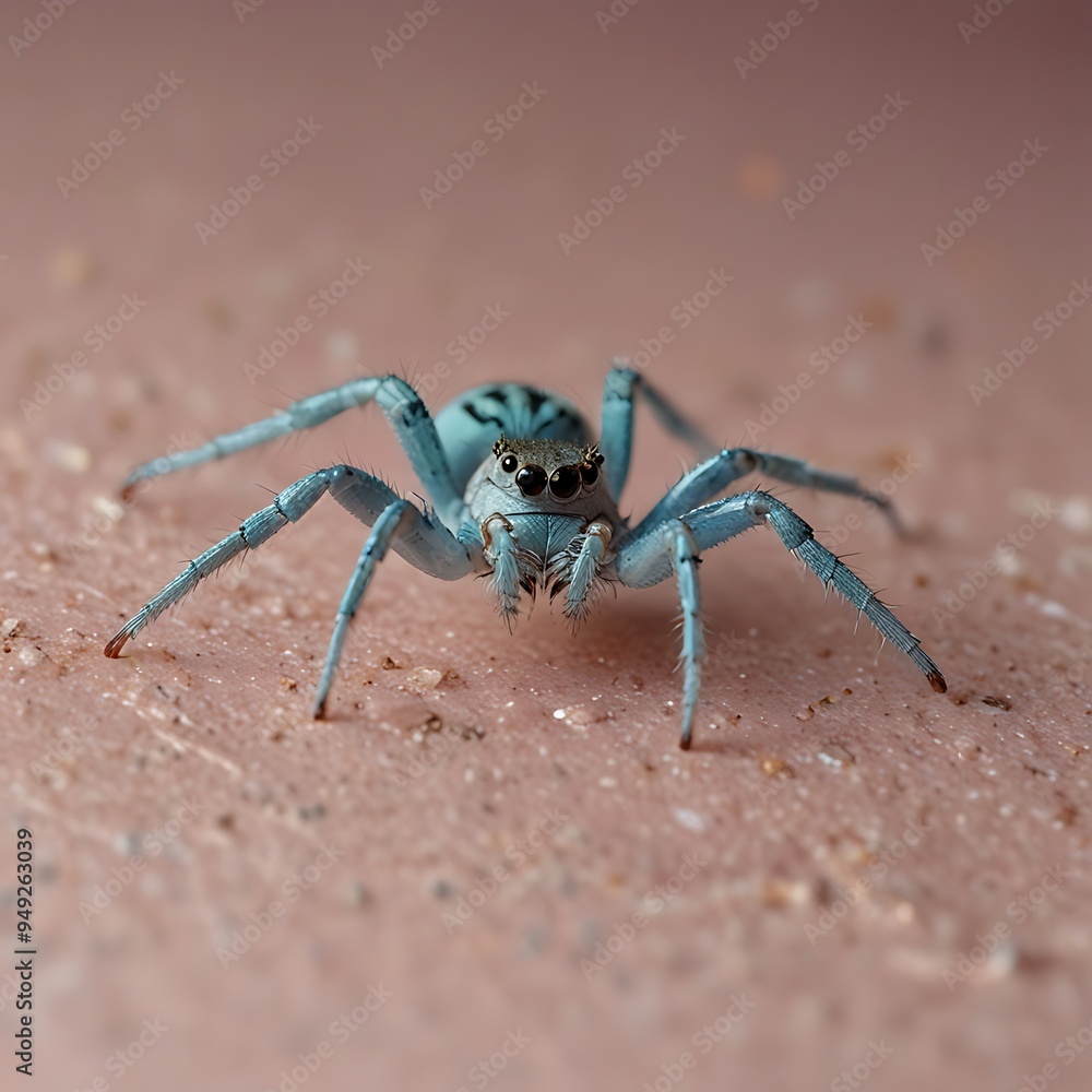 A light blue spider. Background light pink space A light blue spider. Background light pink space