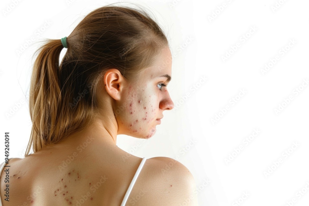 A person with multiple acne lesions on their back A person with multiple acne lesions on their back