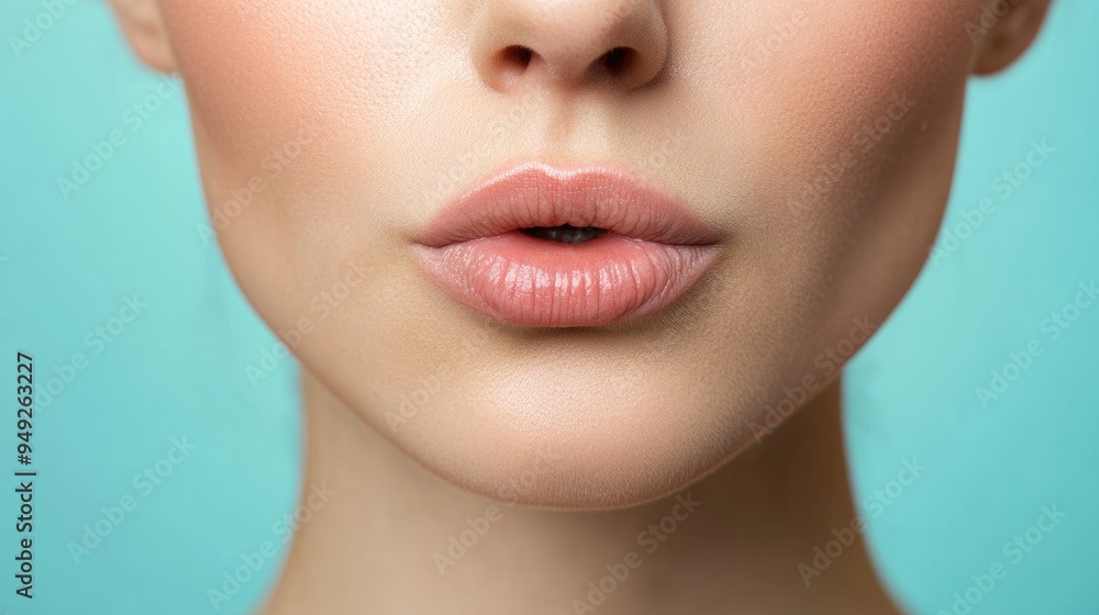 Person biting their lip nervously, close-up of the mouth, soft focus background Person biting their lip nervously, close-up of the mouth, soft focus background