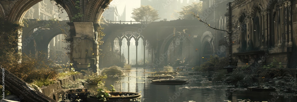 Obraz premium Forgotten City Ruins Overgrown With Nature