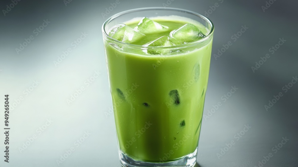 A refreshing glass of iced matcha latte with a vibrant green color, perfect for a healthy afternoon pick-me-up or a cooling beverage. A refreshing glass of iced matcha latte with a vibrant green color, perfect for a healthy afternoon pick-me-up or a cooling beverage.