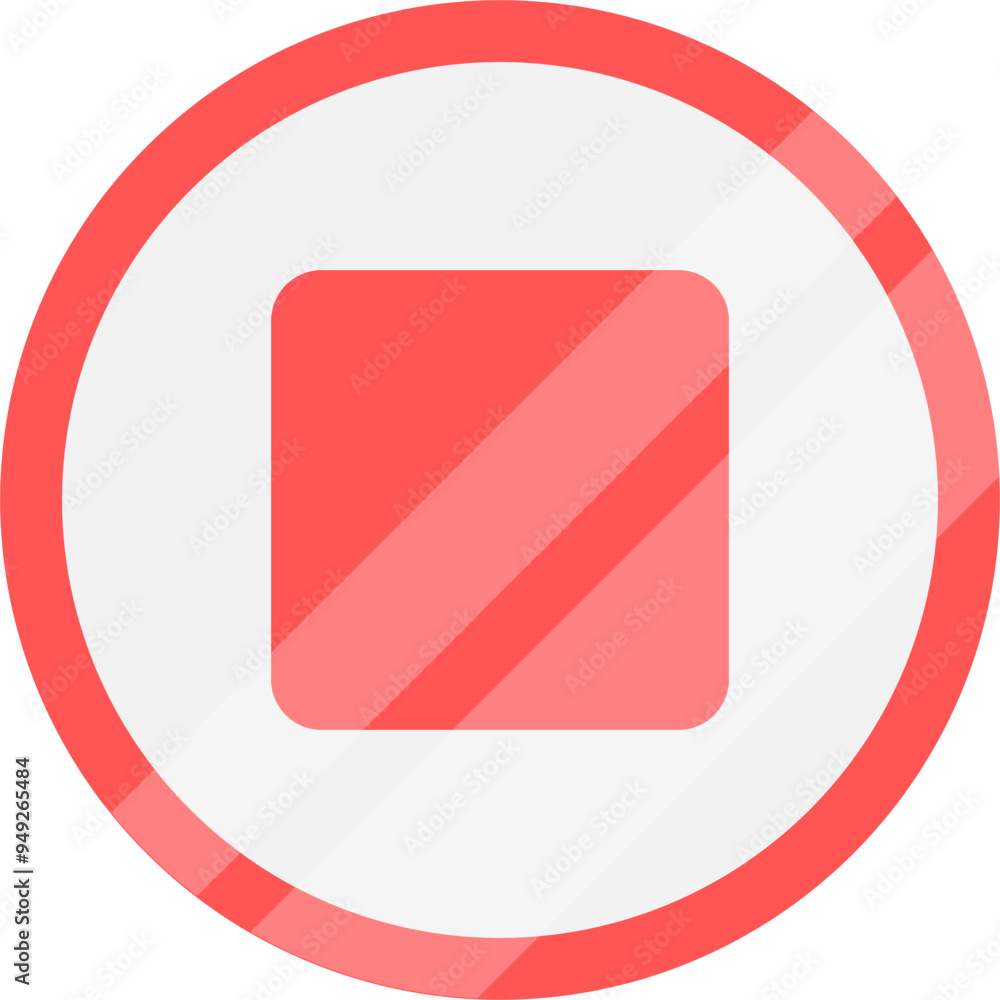 Red stop icon. Metallic stop icon. Red stop icon. Metallic stop icon.