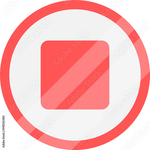 Red stop icon. Metallic stop icon.
