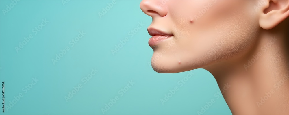 Closeup of woman face with red pimples on skin. Acne therapy, inflammation on face and problem skin. Facial treatment, skincare routine and hygiene. Rosacea and couperose. Cosmetic and beauty concept Closeup of woman face with red pimples on skin. Acne therapy, inflammation on face and problem skin. Facial treatment, skincare routine and hygiene. Rosacea and couperose. Cosmetic and beauty concept