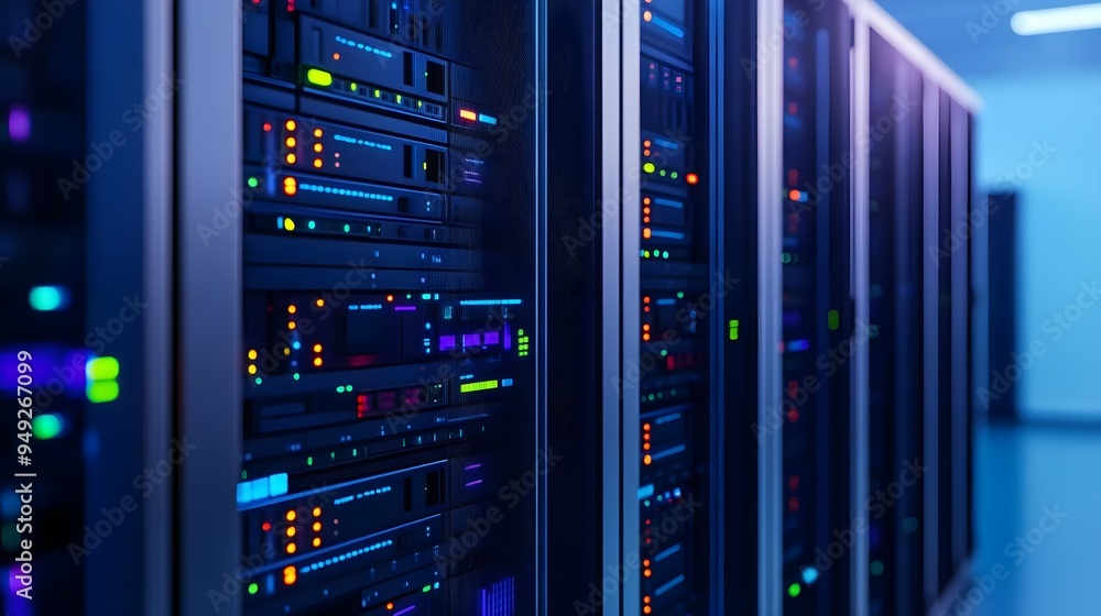 Data Center Servers with Colorful Lights, Technology Concept Data Center Servers with Colorful Lights, Technology Concept