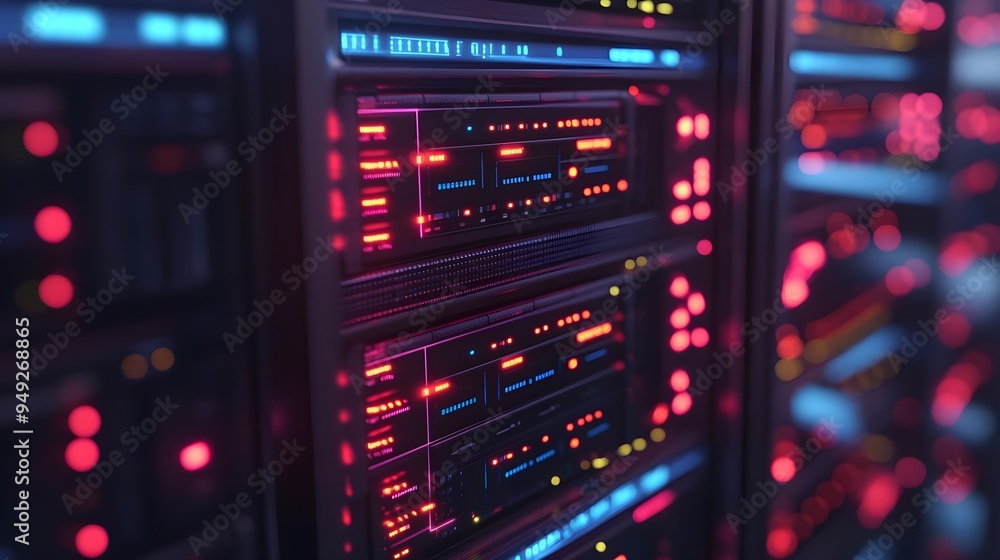 Server Rack with Red and Blue Lights Server Rack with Red and Blue Lights